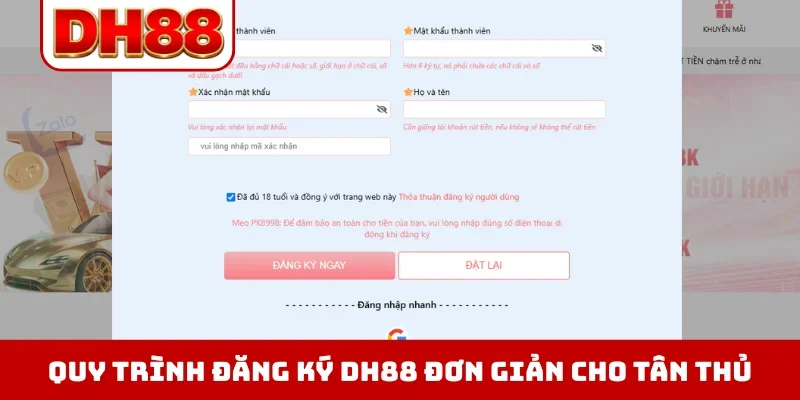 Đăng Ký DH88 - Hướng Dẫn 3 Bước Tạo Tài Khoản Siêu Tốc - viero.bet